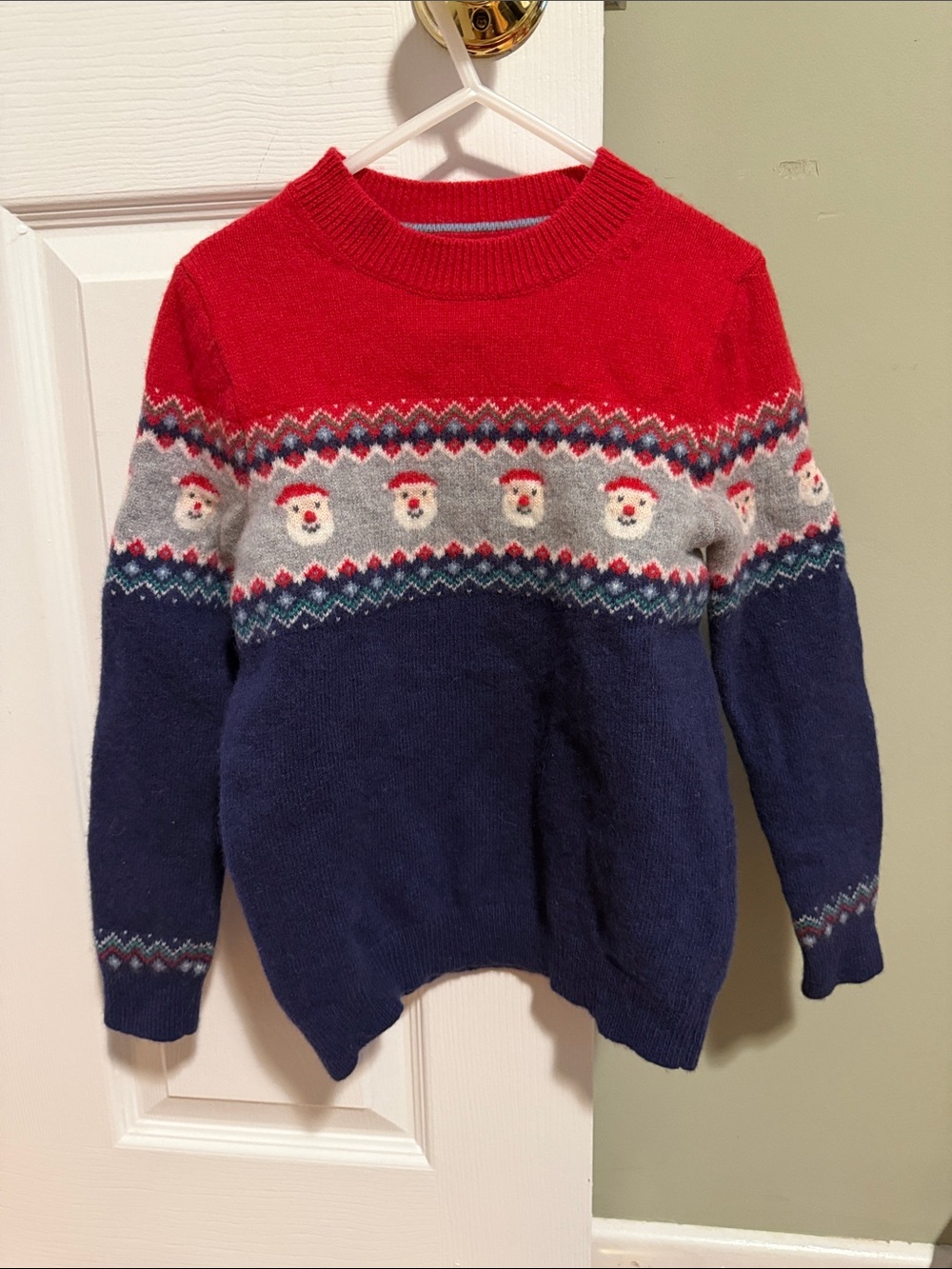 Mini Boden Red and Navy Santa Crewneck Sweater
